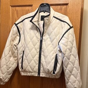 7 For All Mankind Cream and Black Quilted Bomber Jacket